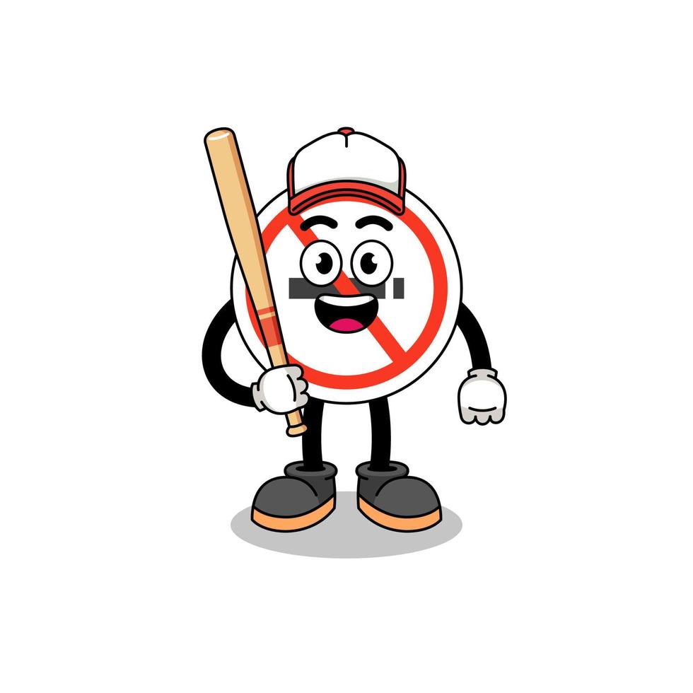 desenho de mascote de sinal de não fumar como jogador de beisebol vetor
