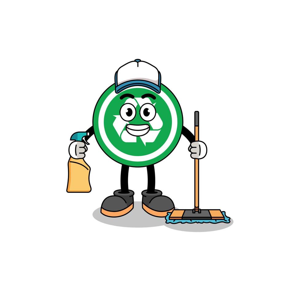 mascote de personagem de sinal de reciclagem como serviços de limpeza vetor