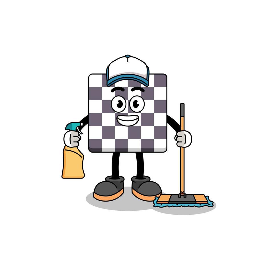 personagem mascote do tabuleiro de xadrez como serviços de limpeza vetor