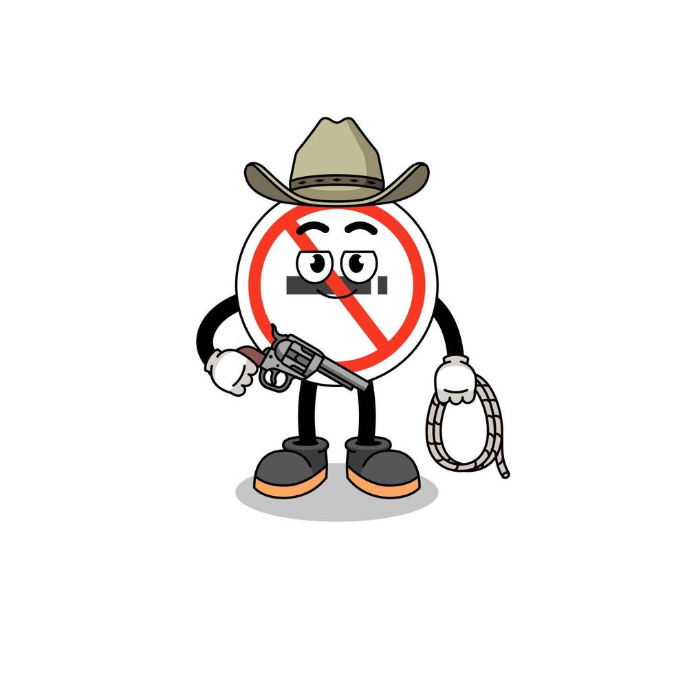 mascote de personagem de sinal de não fumar como cowboy vetor