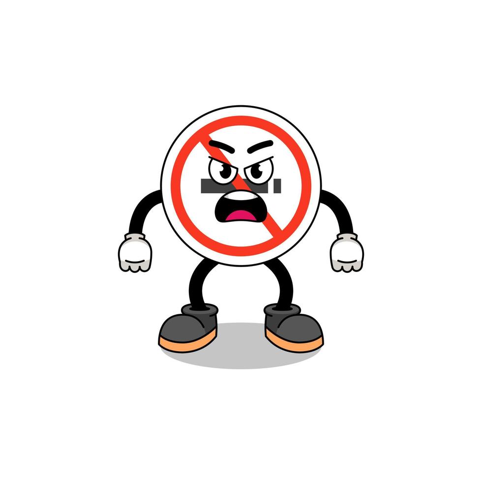 ilustração de desenhos animados de sinal de não fumar com expressão de raiva vetor