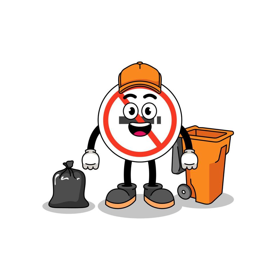 ilustração de desenho animado de sinal de não fumar como coletor de lixo vetor