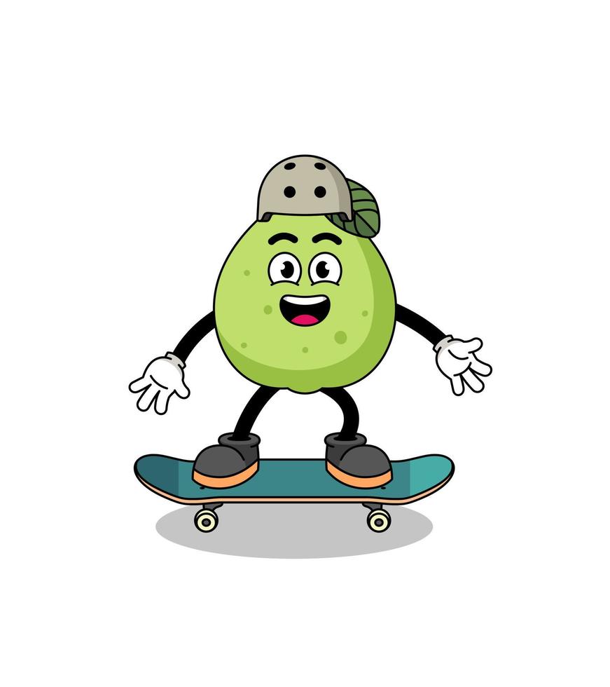 mascote goiaba jogando um skate vetor