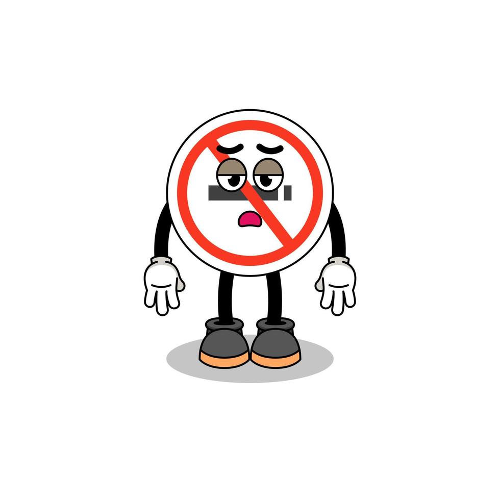 desenho animado de sinal de não fumar com gesto de fadiga vetor