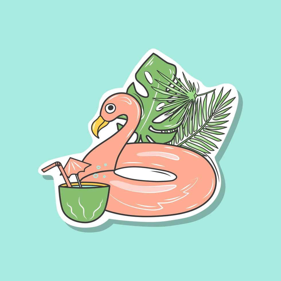 brinquedo de piscina bonito inflável. coquetel de bebidas de flamingo inflável de borracha. desenho estilo cartoon. aplicável para festa de verão, férias, design de banners de férias. brinquedo de piscina de borracha engraçado. vetor