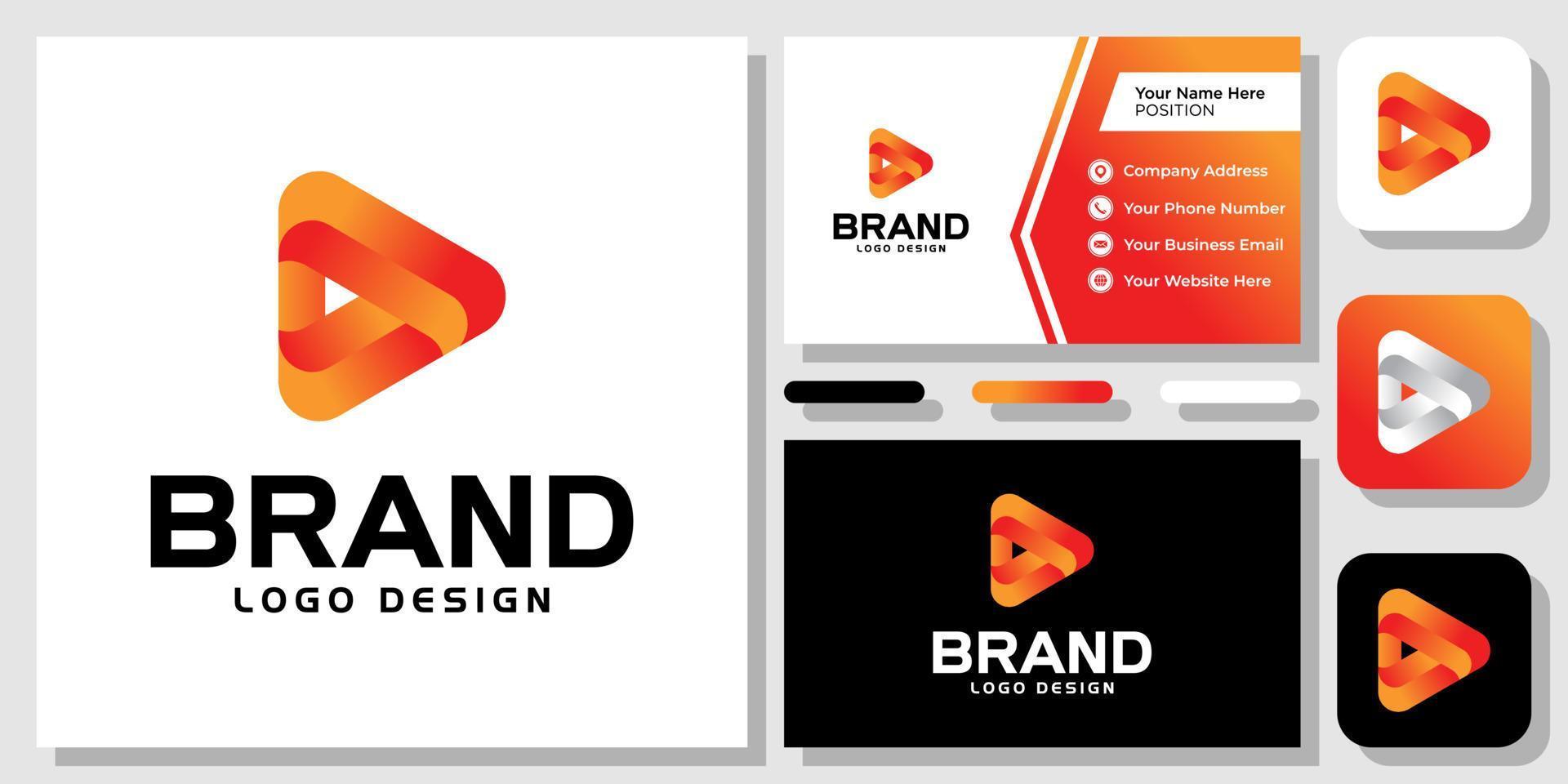 botão de reprodução modelo de cartão de visita de design de logotipo moderno arredondado triângulo de reprodução de vídeo gradiente colorido vetor