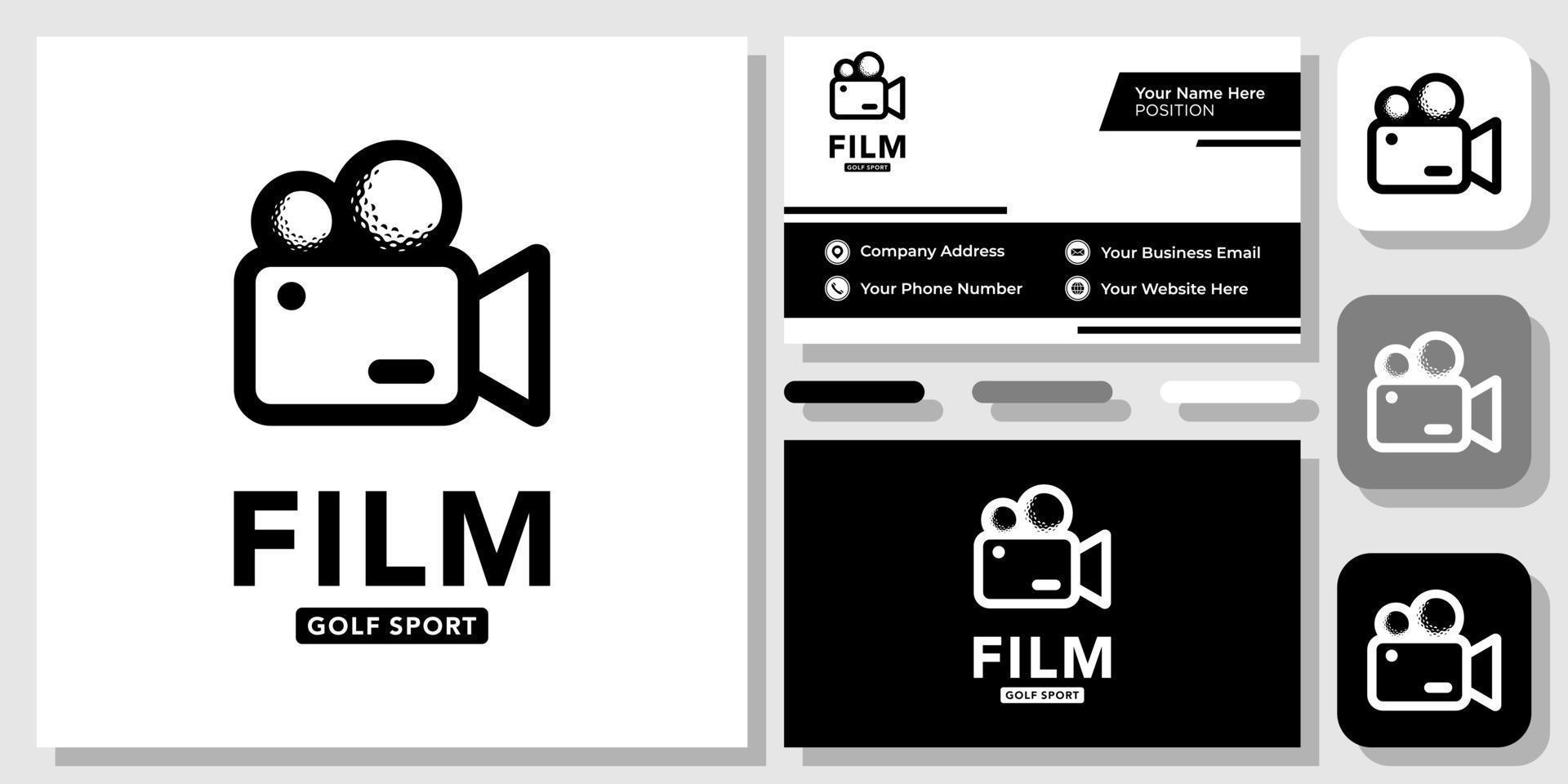 filme bola clube de golfe câmera vídeo cinema filme esportes estúdio design de logotipo com modelo de cartão de visita vetor