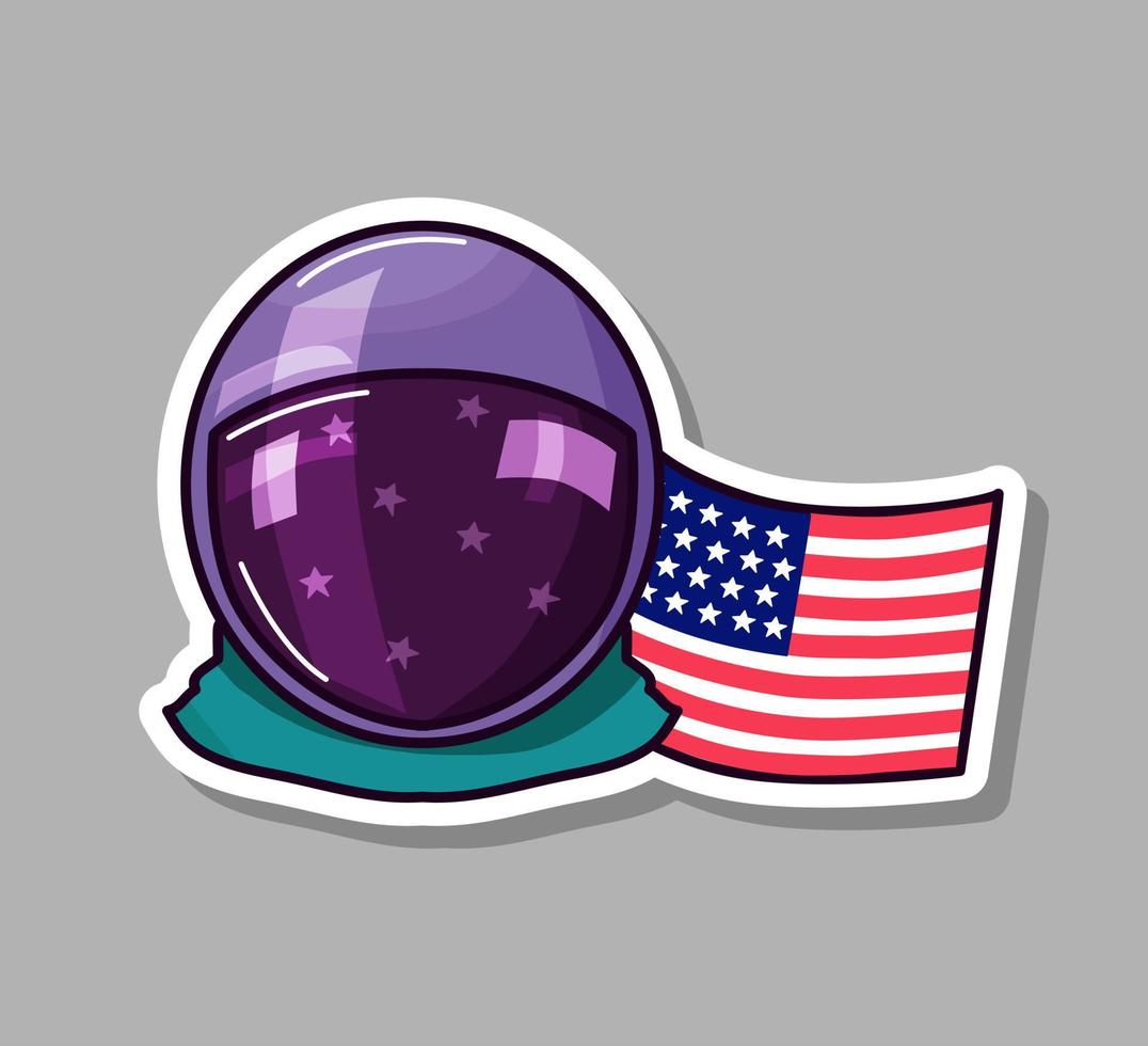 adesivo espacial com astronautas e a bandeira americana. ilustração vetorial. vetor