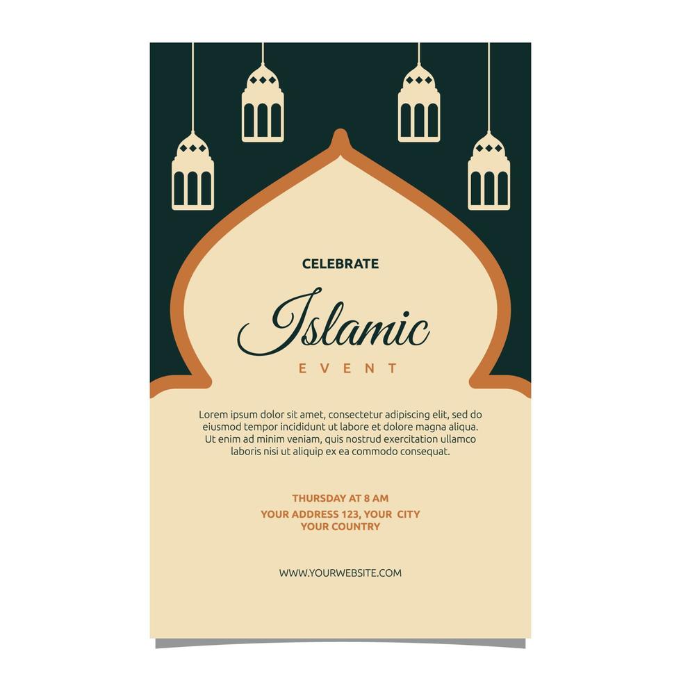 fundo de quadro de cartão de convite de evento islâmico design plano simples vetor