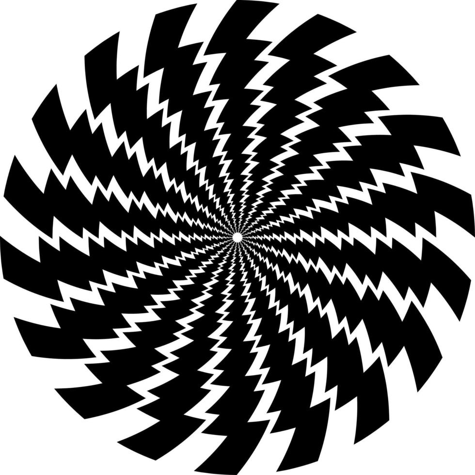 a ilusão de ótica do volume. vetor redondo isolado padrão preto e branco sobre um fundo branco. círculos de listras alternadas em preto e branco, aninhadas umas nas outras.