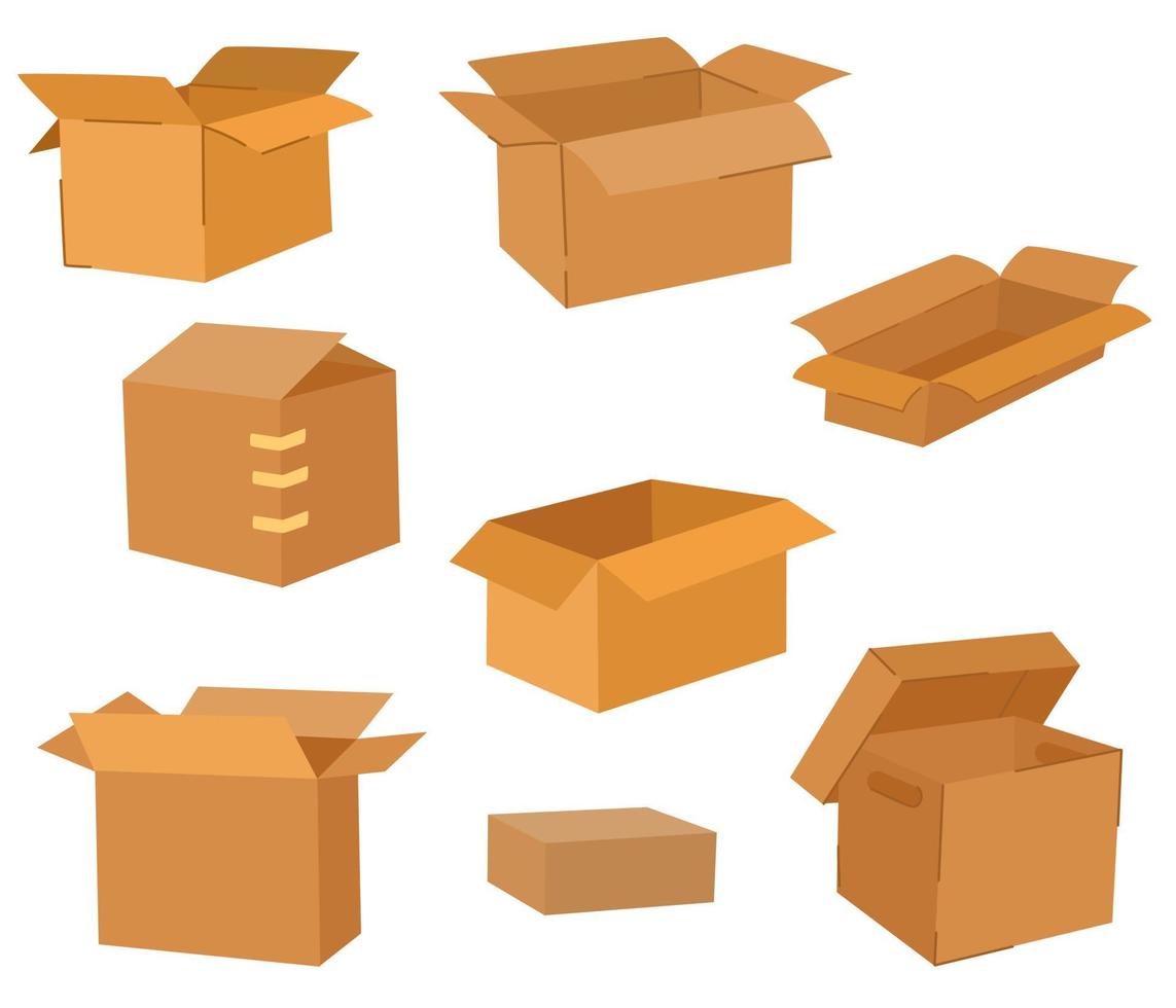 conjunto de caixas de papelão. entrega e embalagem. transporte, entrega. ilustrações vetoriais desenhadas à mão isoladas no fundo branco. vetor