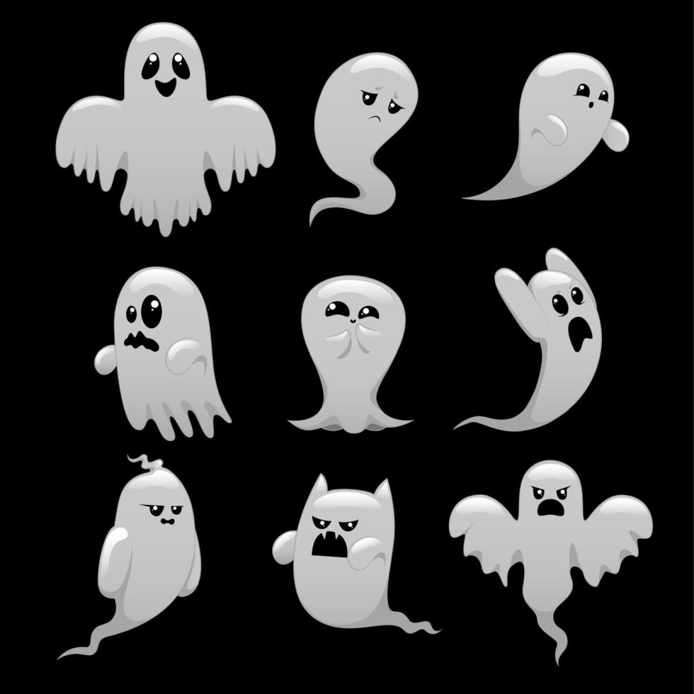 conjunto de caracteres fantasma assustador dos desenhos animados vetor