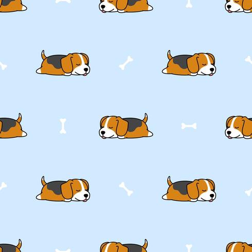 Cachorro beagle fofo dormindo com padrão sem emenda de osso dos desenhos animados vetor