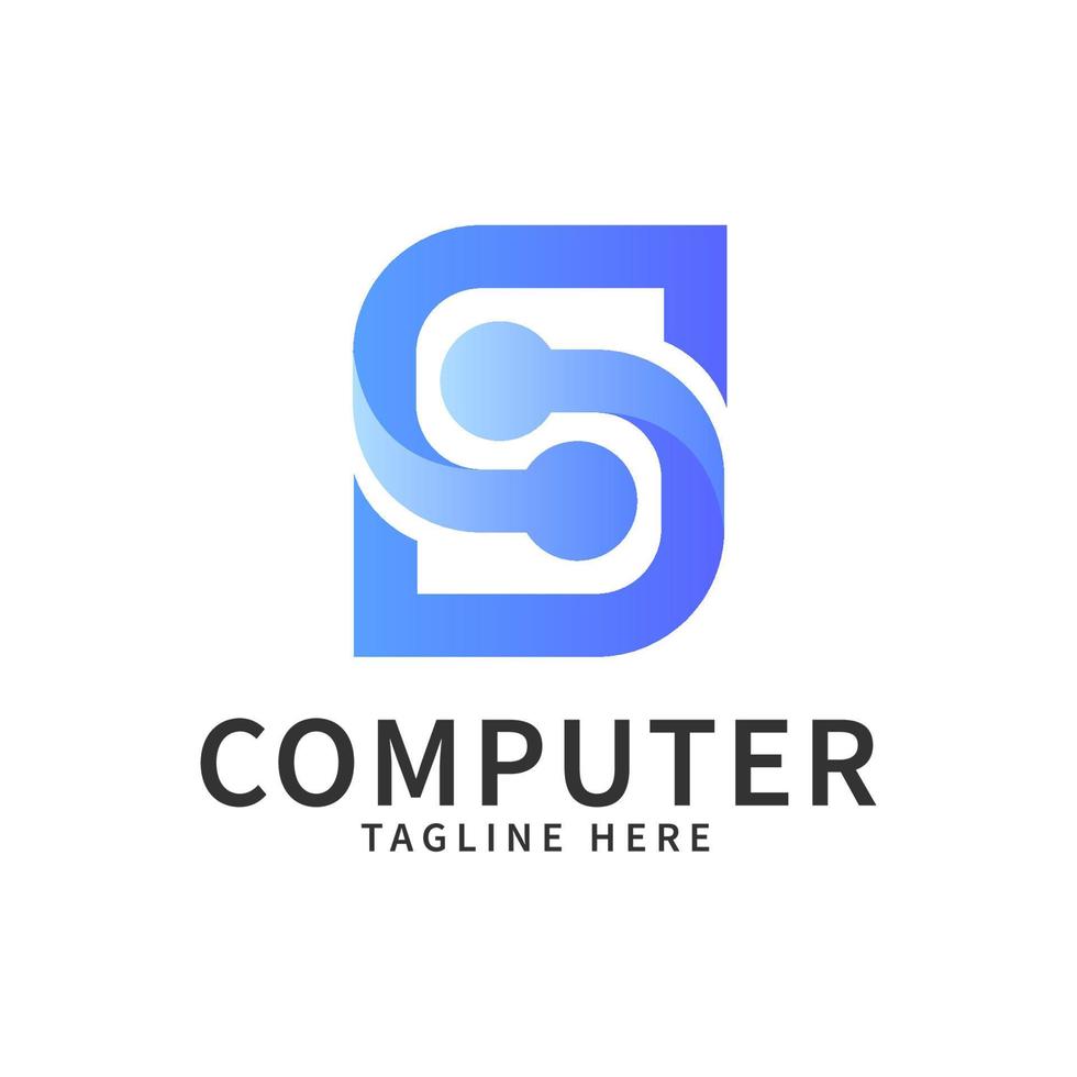 design de logotipo moderno de computador de tecnologia vetor