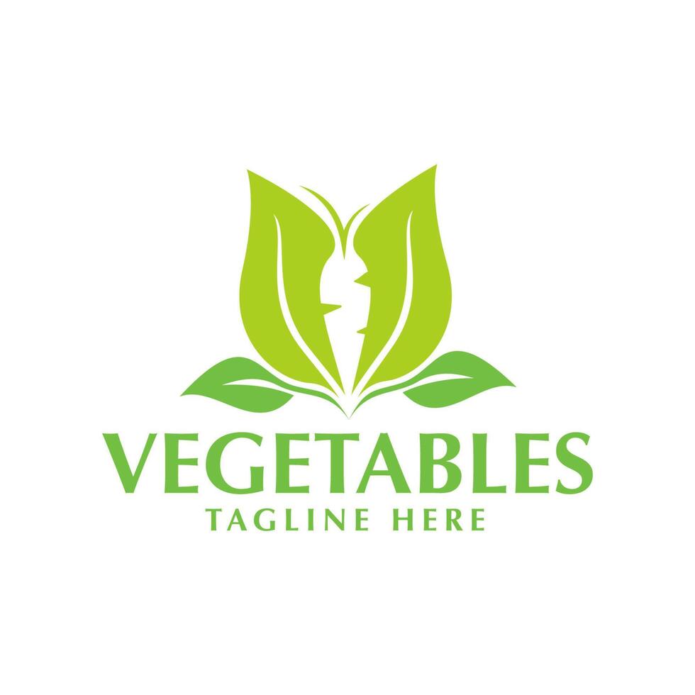 logotipo vegetal verde com folha verde e cenoura vetor