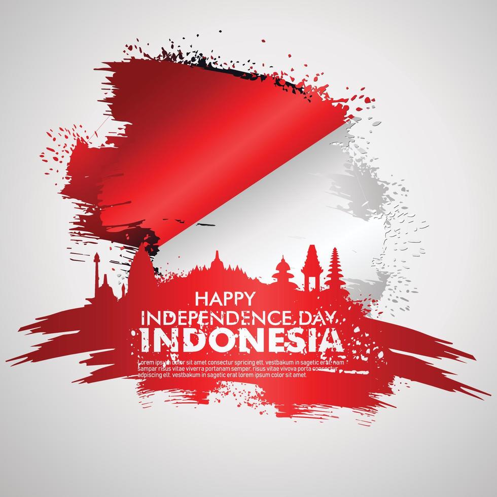 17 de agosto. feliz cartão de saudação do dia da independência indonésia. acenando a bandeira indonésia isolada em um fundo vetor
