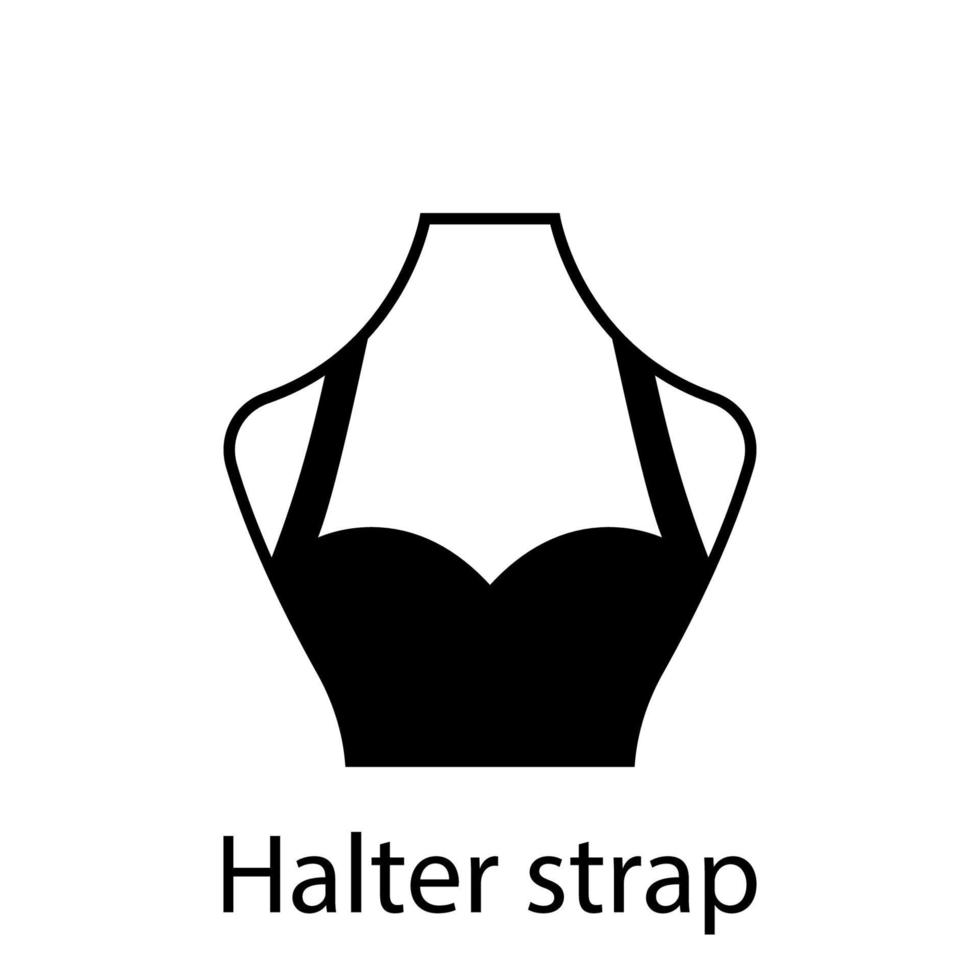 alça halter do tipo decote de moda para blusa feminina, ícone de silhueta de vestido. camiseta preta, top cropped no manequim. senhoras na moda tipo de alça de cabeçada de decote. ilustração vetorial isolado. vetor