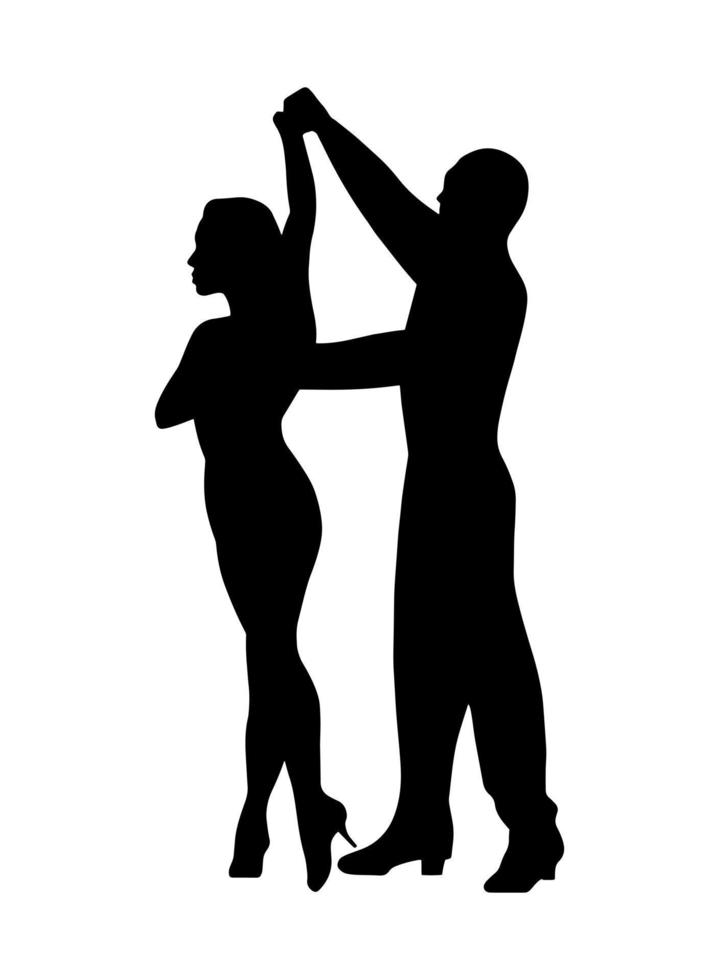 casal de dança latina, ícone de silhueta de sombra gráfica, simples pessoa isolada dançando, elemento de design de logotipo de festa de música, modelo de impressão de pictograma elegante sensual, performance clássica de rumba ou tango. vetor