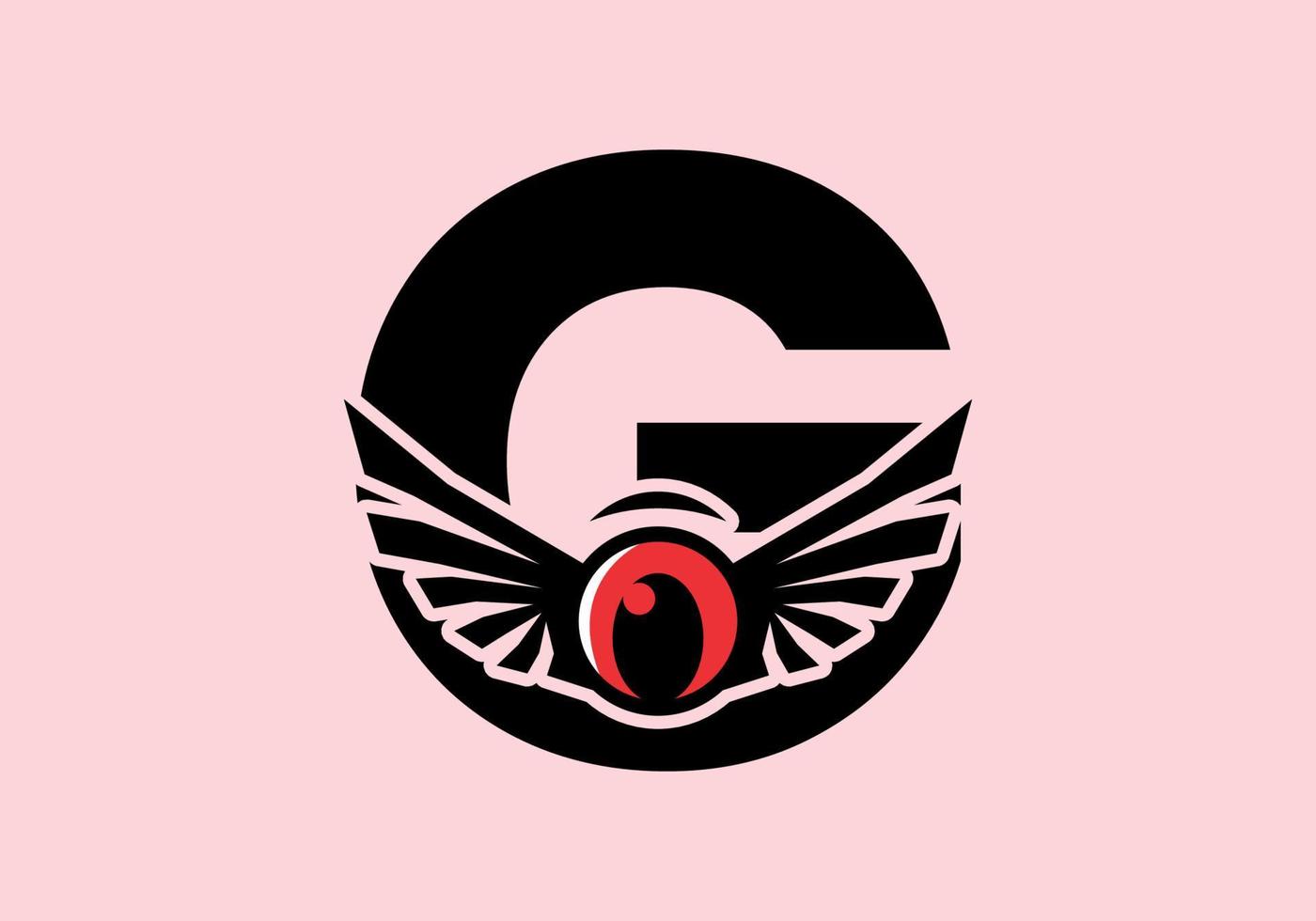 g letra inicial com asas de olhos vermelhos vetor