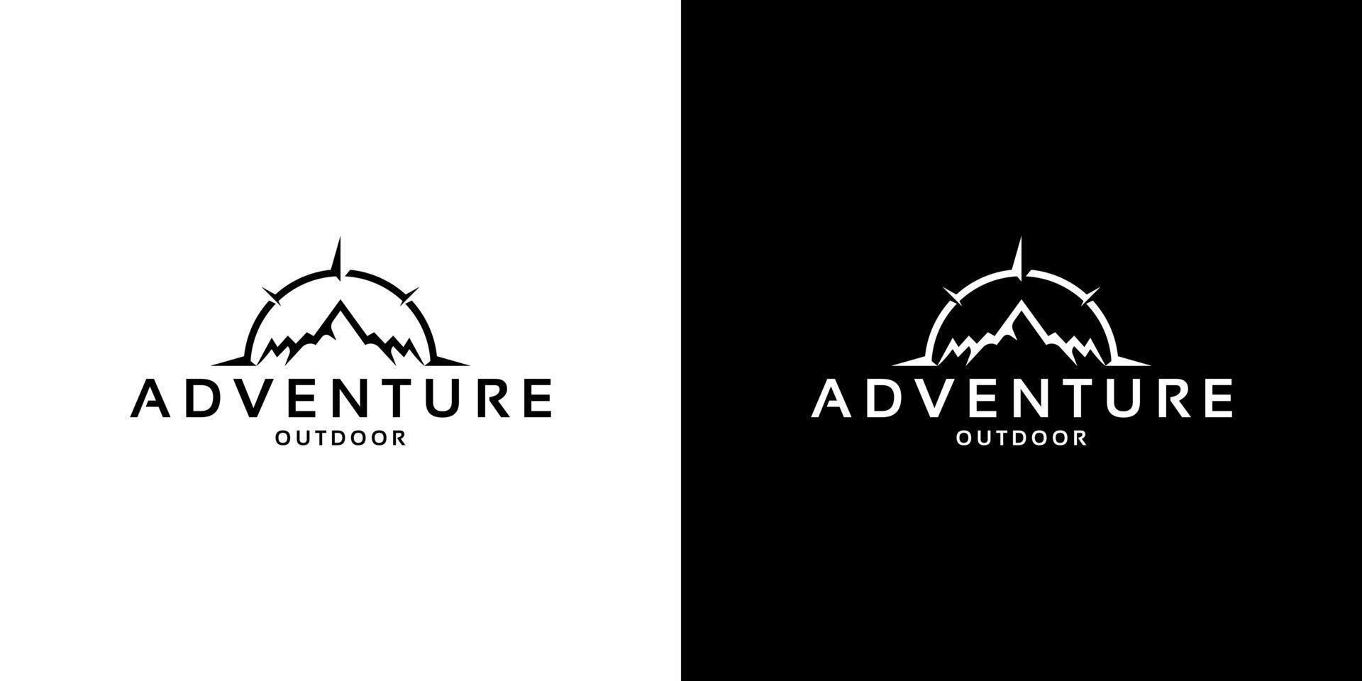 vetor de design de logotipo de aventura ao ar livre de montanha e bússola