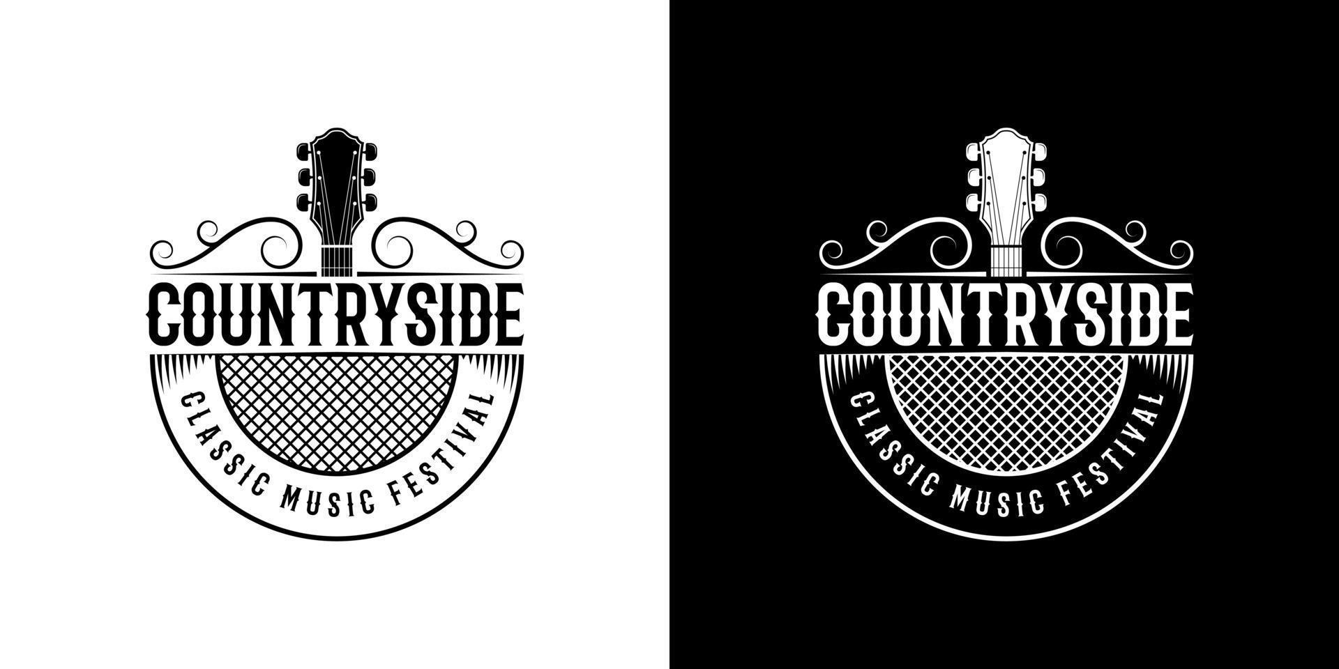 vetor de design de logotipo de música ocidental vintage retrô country