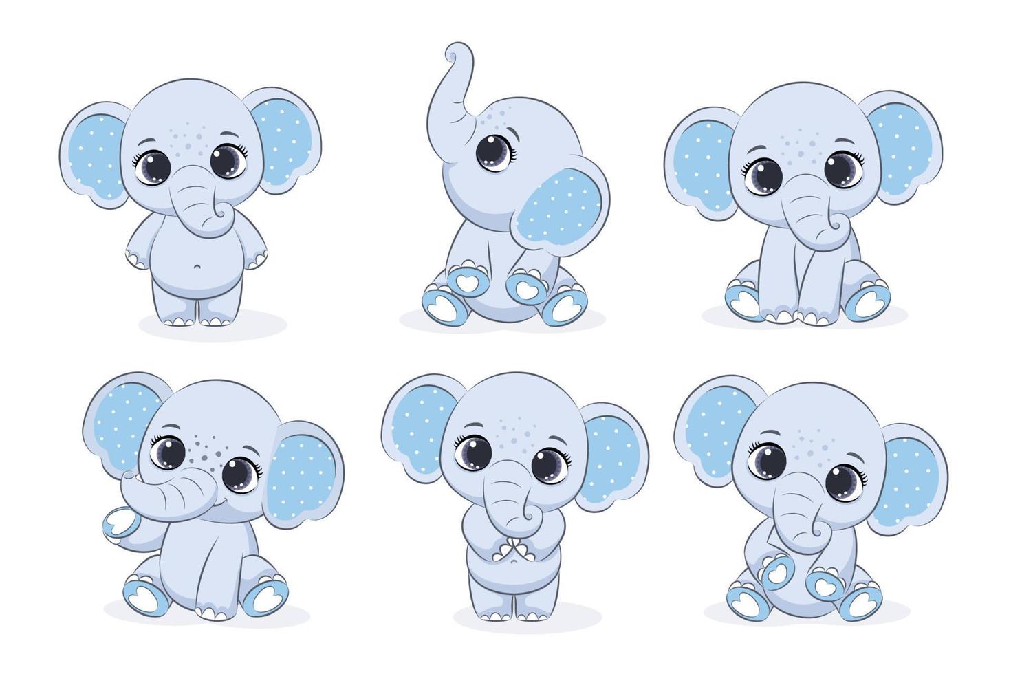 um conjunto de meninos elefantes fofos. ilustração em vetor de um desenho animado.