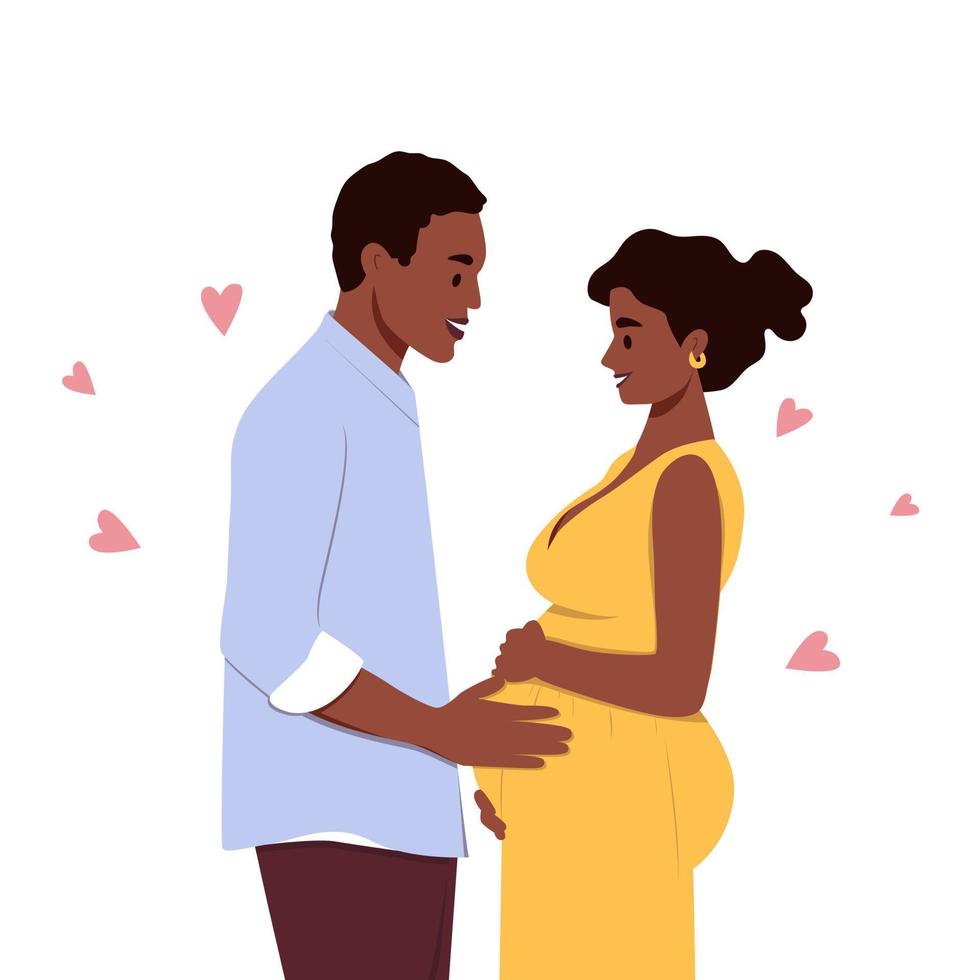 mulher grávida com marido isolado. conceito de expectativa de bebê. ilustração vetorial vetor
