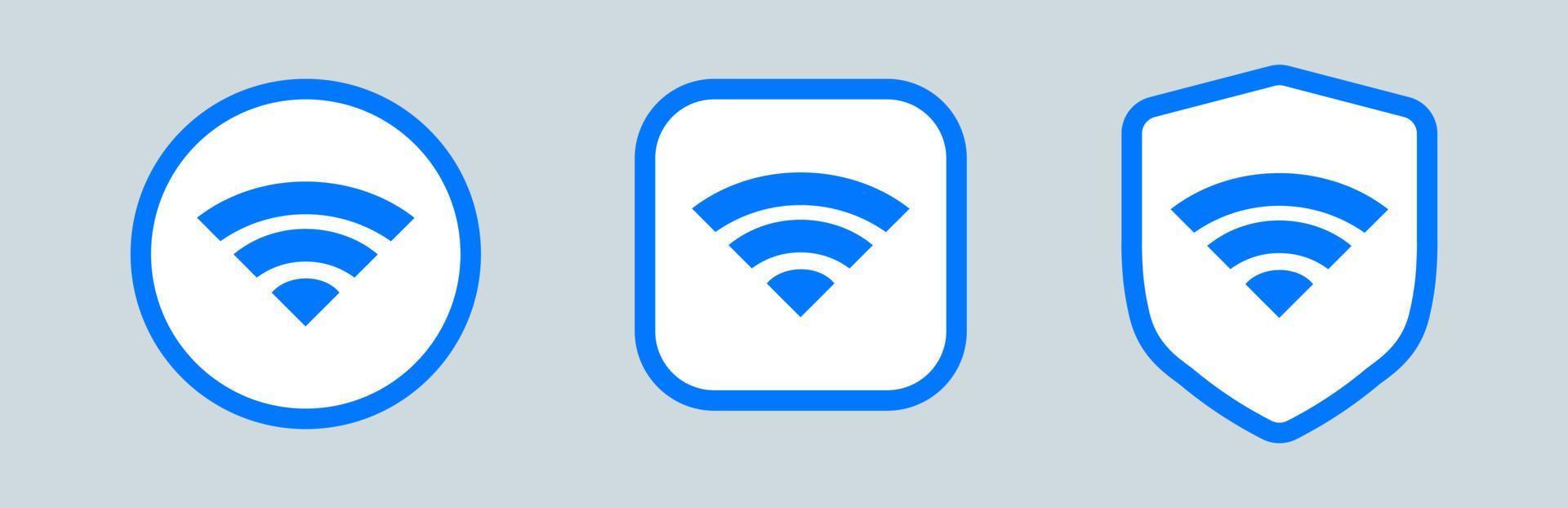 ícone sem fio e wifi ou sinal para acesso remoto à internet. conjunto de ícones wi-fi azul e branco diferente. vetor