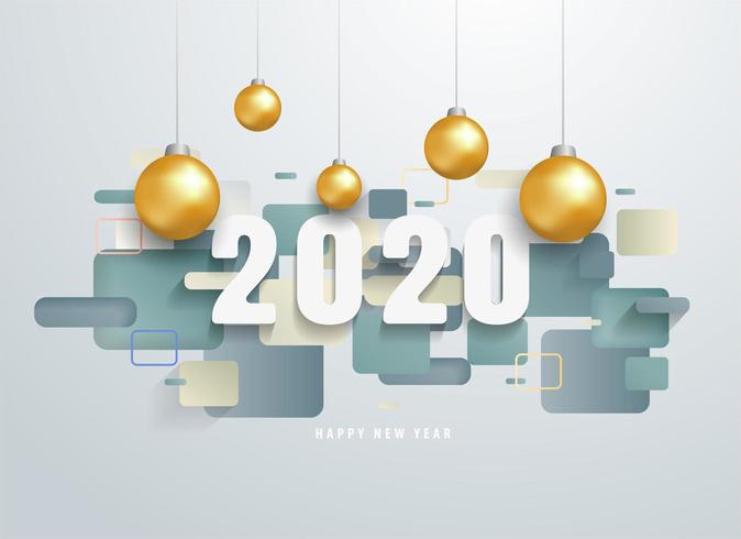 Feliz 2020 ano novo com formas geométricas vetor