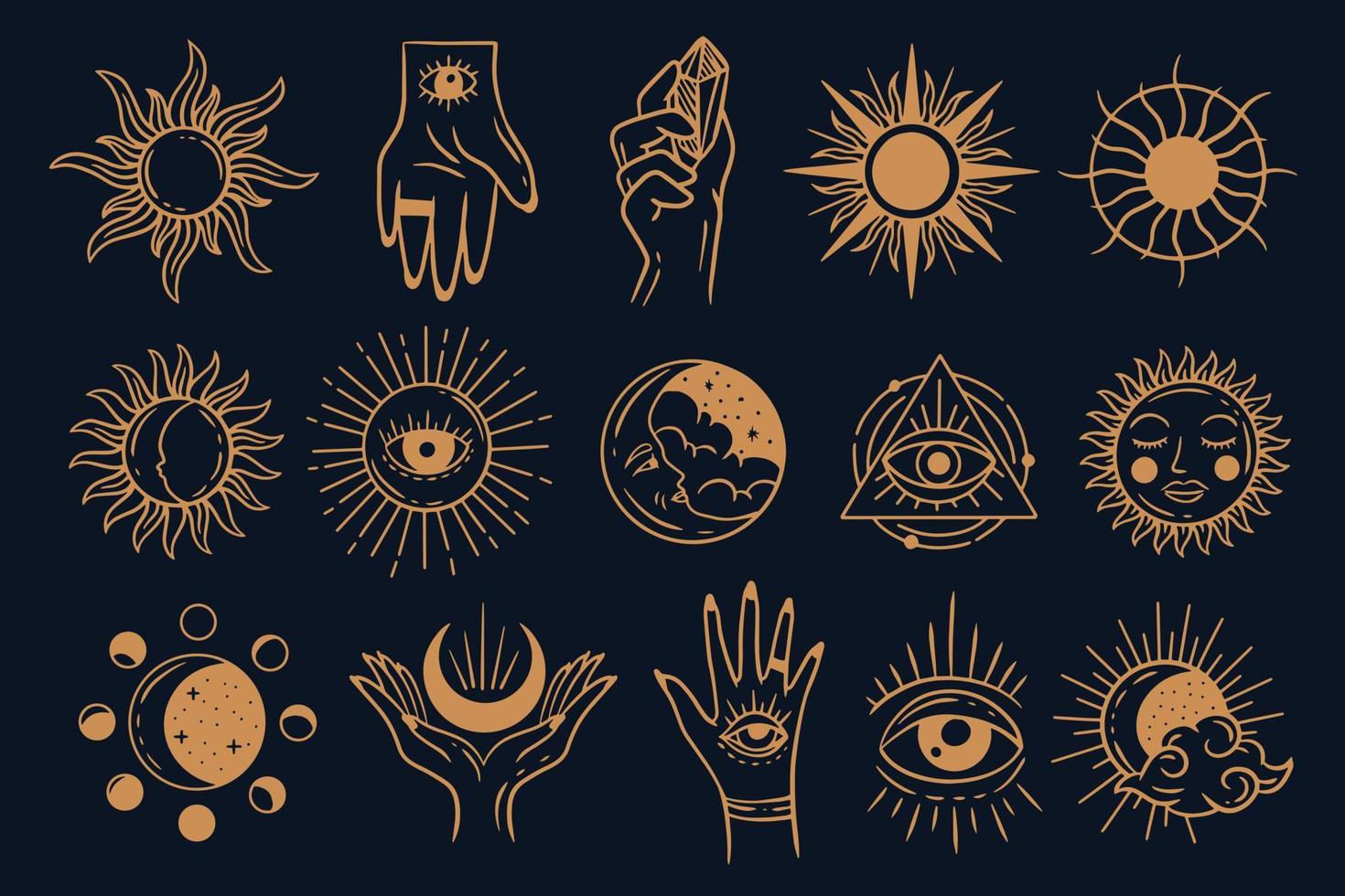 conjunto coleção místico clipart celestial símbolo espaço doodle elementos esotéricos ilustração vintage vetor