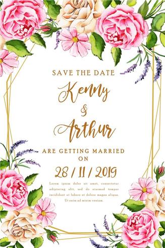 Cartão de convite de casamento floral aquarela vetor