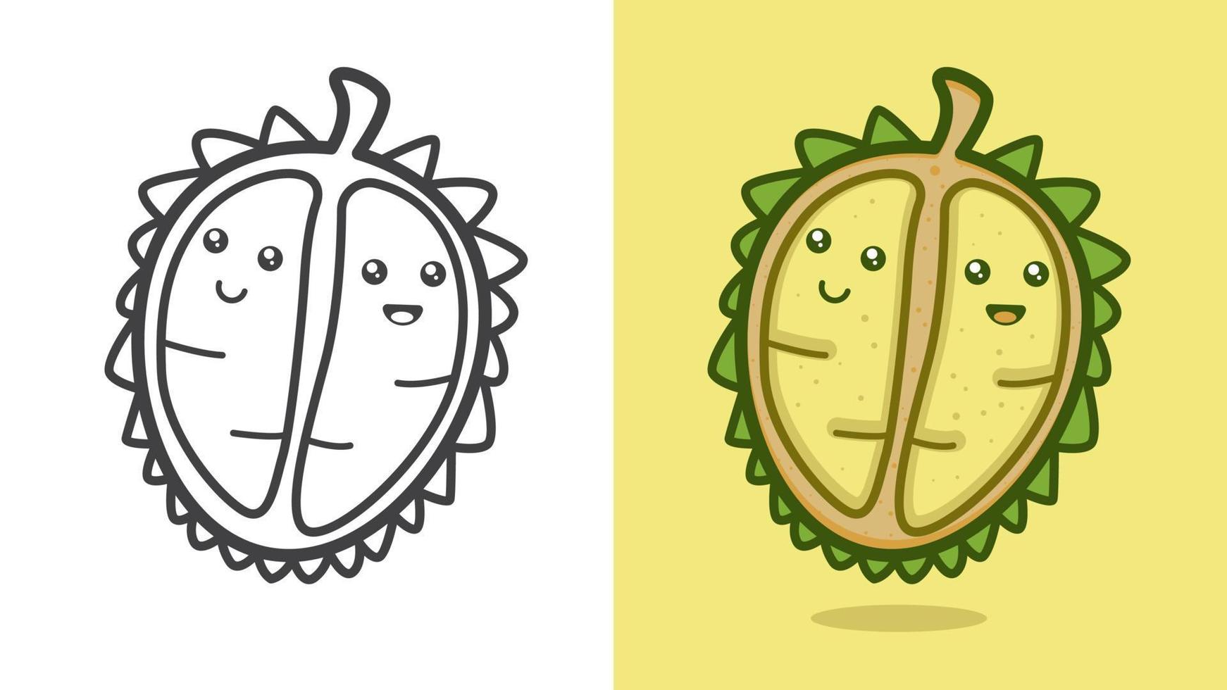 ilustração vetorial personagem de desenho animado gráfico de durian bonito no estilo kawaii doodle. adequado para livro de colorir. vetor