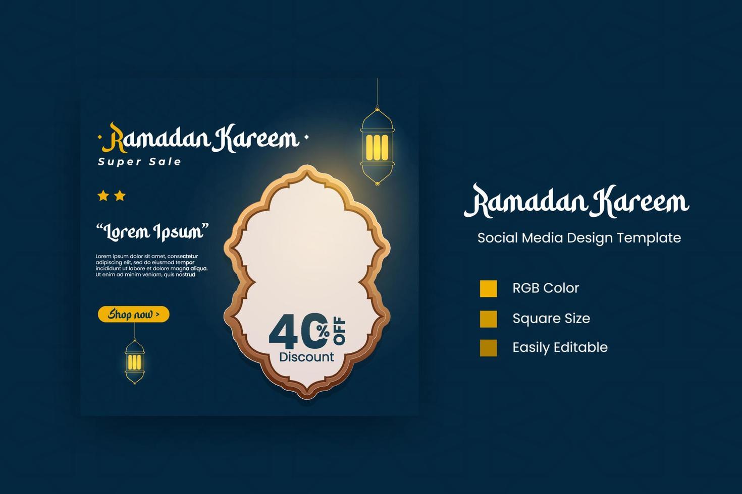 modelo de design de vetor de postagem de mídia social do ramadã de fundo plano