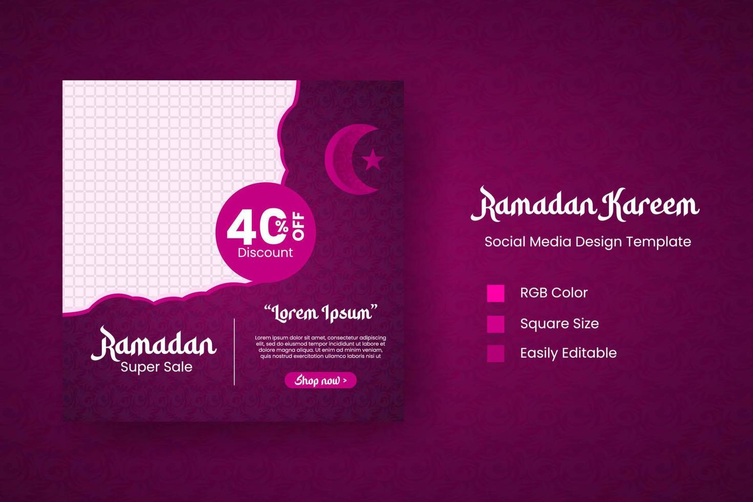 modelo de design de vetor de postagem de mídia social do ramadã de fundo plano