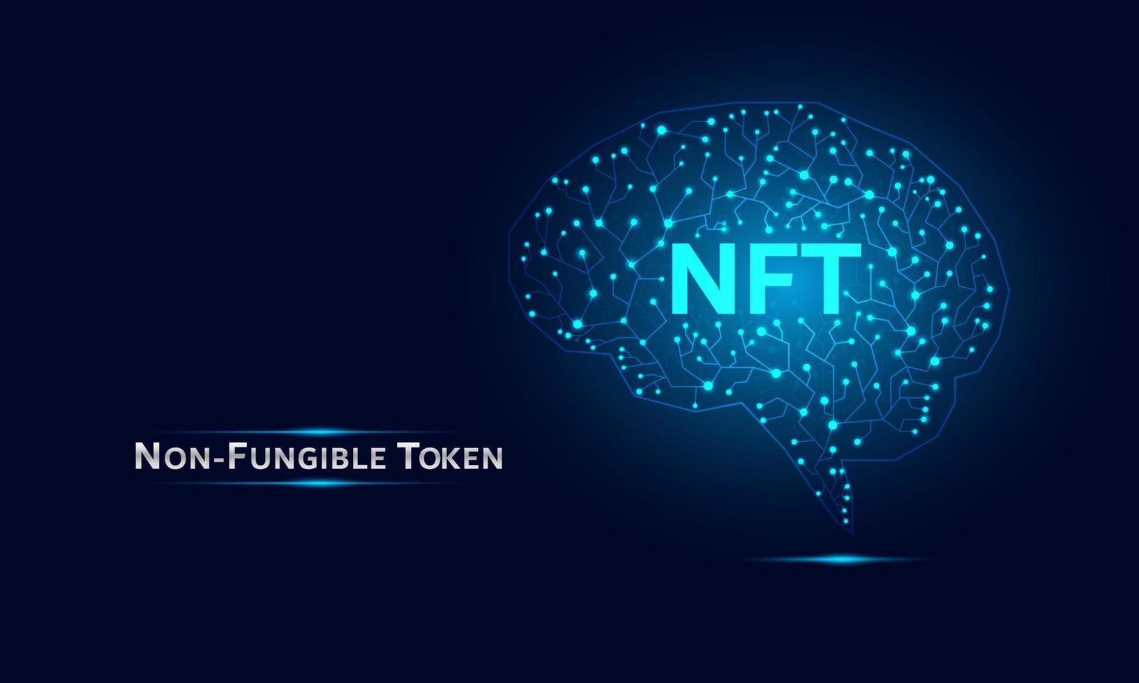 nft token não fungível e conceito de ideia de símbolos cerebrais. vetor