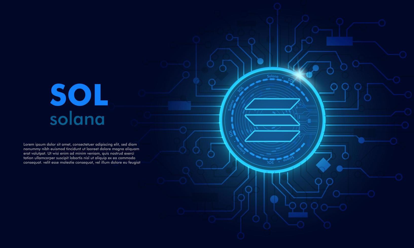 fundo solana sol.technology com conceito de moeda blue.crypto logotipo circuit.sol escuro. vetor