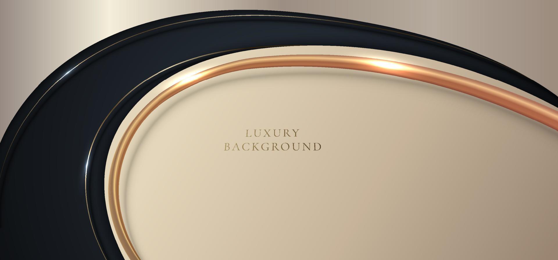 modelo de banner abstrato forma de curva dourada elegante 3d com linha curva de ouro brilhante e iluminação cintilante no estilo de luxo de fundo azul escuro vetor