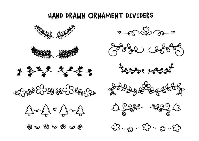 Divisores de mão desenhada conjunto com folhas e flores vetor