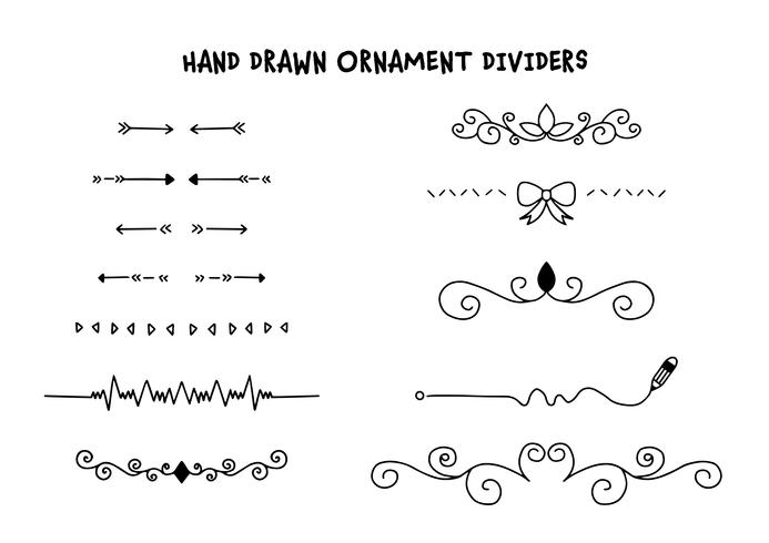 Divisores de mão desenhada conjunto com setas e outros desenhos vetor