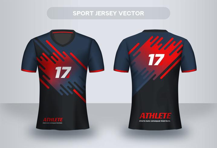 Projeto de Jersey de futebol moderno azul e vermelho. Vista frontal e traseira de camiseta uniforme. vetor