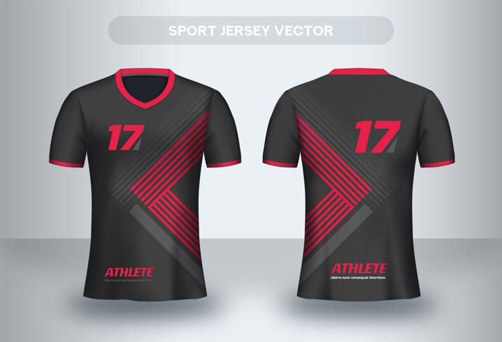 Projeto de camisa de futebol triângulo vermelho. Vista frontal e traseira de camiseta uniforme. vetor