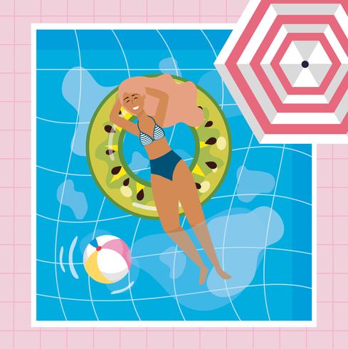 Vista aérea da mulher em flutuar na piscina vetor