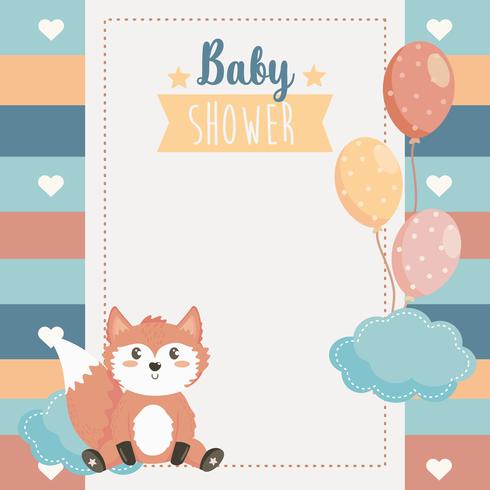 Cartão de chuveiro de bebê com raposa e balões vetor
