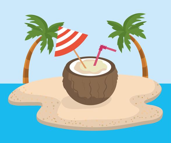 Bebida de coco com decoração de guarda-chuva vetor