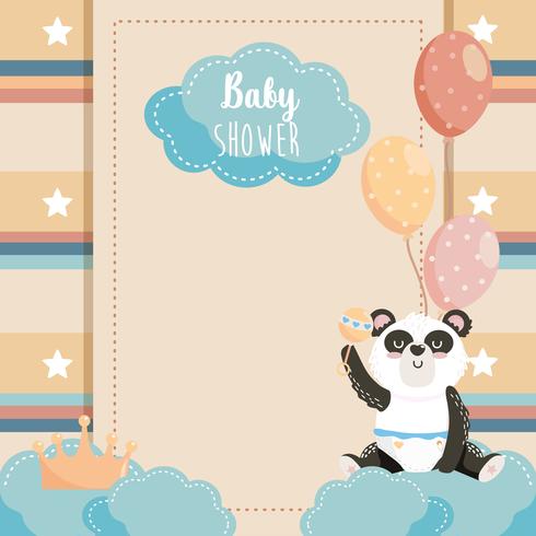 Cartão de chuveiro de bebê em branco com panda vetor