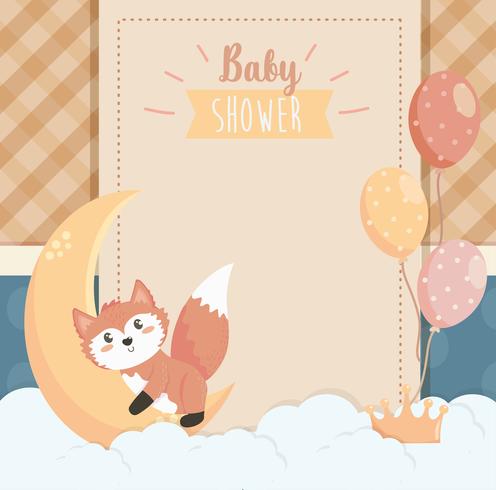 Cartão de chuveiro de bebê com raposa e lua vetor