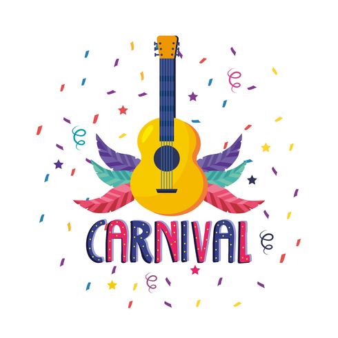 Cartaz de carnaval com guitarra e penas vetor
