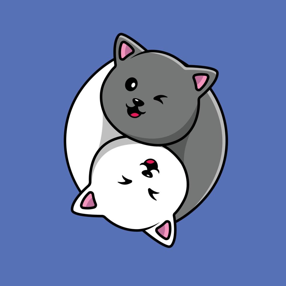 gato bonito yin e yang cartoon ilustração de ícone de vetor. cultura animal ícone conceito isolado vetor premium. estilo de desenho animado plano