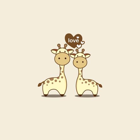 Cartão de dia dos namorados com girafa casal fofo apaixonado. vetor