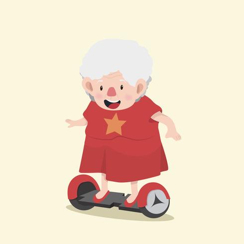 Mulher velha feliz com scooter elétrico vetor